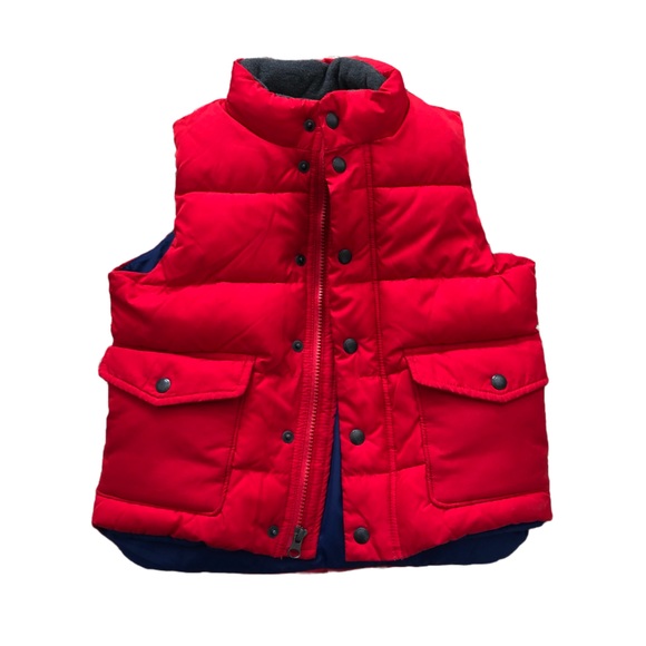 SOLD - GAP Red Warm Fall Winter Puffer Snap Pocket Full Zipper Puffy Vest Size 5 - Picture 11 of 12